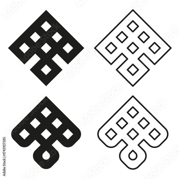 Fototapeta Abstract plaid symbols. Four black elements. Geometric outline shapes. Vector modern icons.
