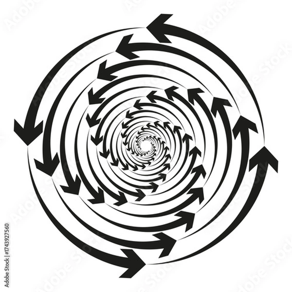 Fototapeta Circular spiral arrows. Rotation flow symbol. Dynamic Vector graphic. Black white motion.