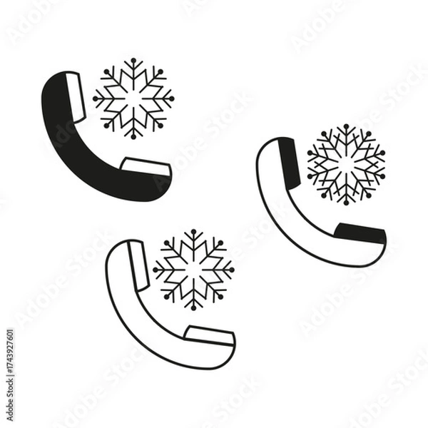 Fototapeta Phone call icons. Winter season symbol. Two outline snowflakes. Vector communication element.