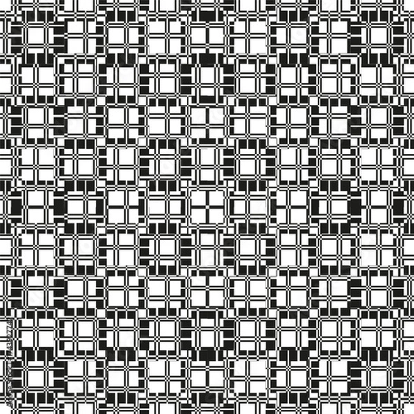 Fototapeta Seamless square pattern. Abstract geometric grid. Repeating round tile. Vector black white background.