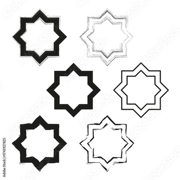 Fototapeta Star polygon shapes. Geometric figure set. Abstract Vector element. Outline filled forms.