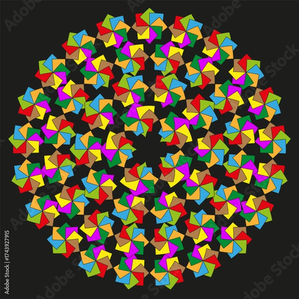 Fototapeta Round geometric pattern. Abstract star mosaic. Repeating color shapes. Vector dark background.