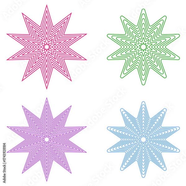 Fototapeta Abstract flower shapes. Star petal pattern. Colorful line Vector. Decorative geometric illustration.
