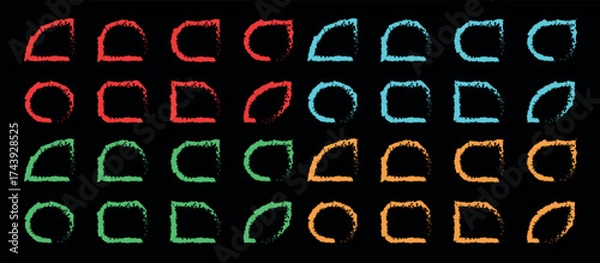 Fototapeta Handcrafted Colorful Squares, Circle, Rectangle and Varaites with Expressive Painterly Borders Bringing Energy and Personality to Creative Layouts in Black Background