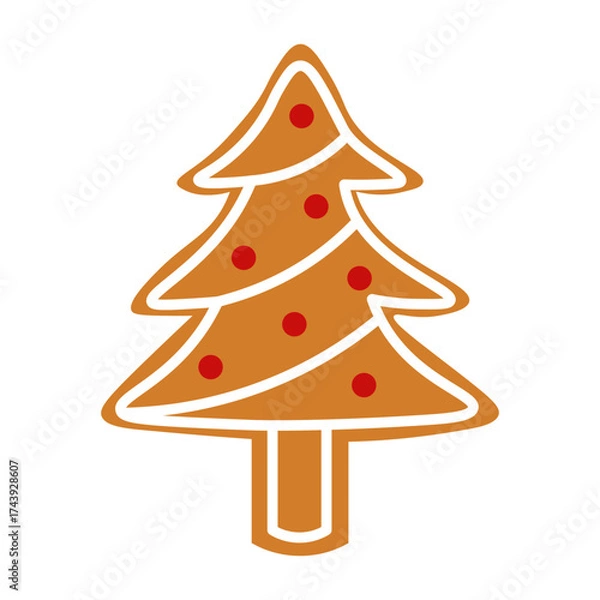 Fototapeta Flat style illustration of a gingerbread Christmas tree cookie, perfect for New Year, winter holiday baking, and festive food designs.