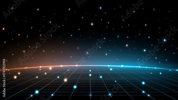 Fototapeta Abstract background with a grid and dots fading into the distance