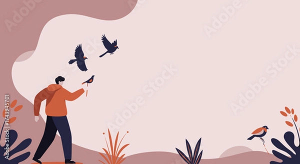 Fototapeta Person interacting with birds outdoors fostering connection and appreciation for nature