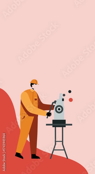 Fototapeta Professional worker in hard hat operating industrial machinery with precision