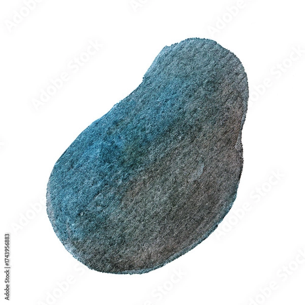 Obraz A large gray-blue watercolor spot isolated on a white background. Textured, hand-painted, unique paint-on-paper background. Blue gloomy backdrop.