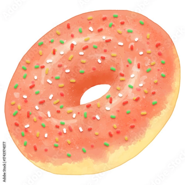 Obraz リアルな穴あきドーナツ(イチゴ+カラースプレーがけ)
