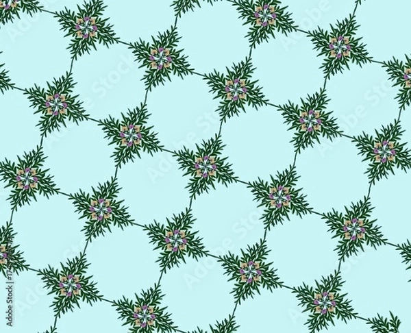 Fototapeta seamless pale mint cactus pattern, minimal botanical background design for soft and aesthetic projects
