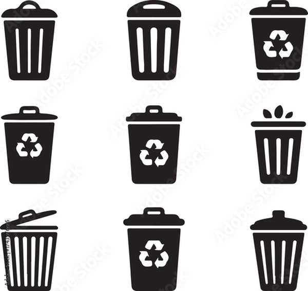 Obraz Garbage Can Recycling Bin Icons Waste Container Pictograms Isolated