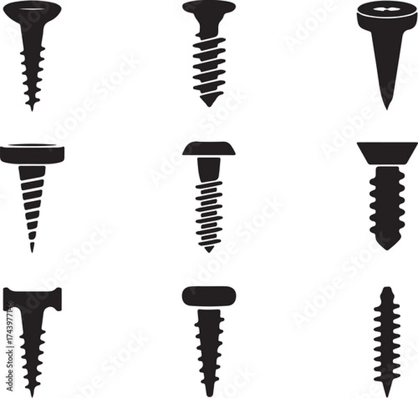 Obraz Silhouette icons set of screws on transparent background
