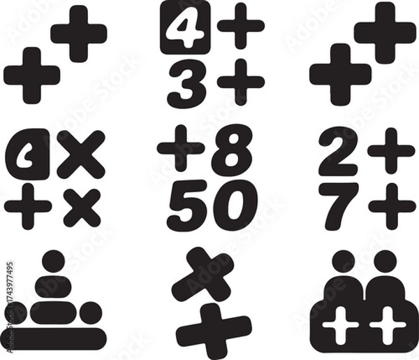 Obraz Math Education Learning Symbols Icon Set Plus Sign Number Illustration
