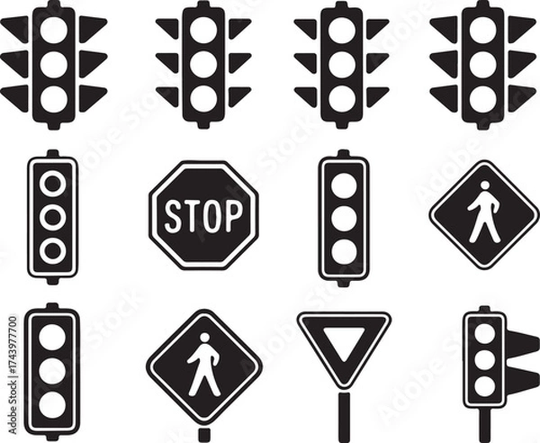 Obraz Traffic Light Signal Road Sign Crossing Street Pedestrian Symbol Set