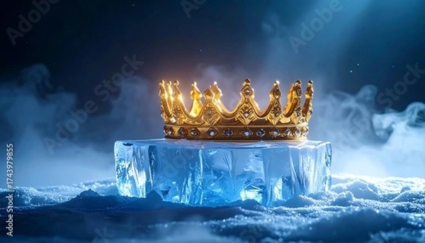 Fototapeta Golden Crown on Ice Block with Cold Mist
