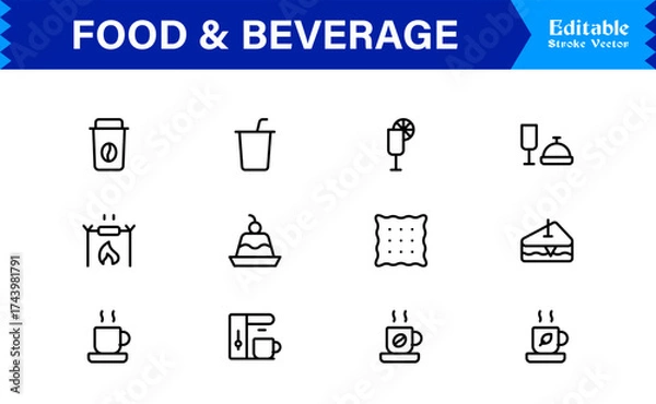 Fototapeta Food and Beverage Line Icon Set with Modern Minimal Design, Unique Vector Elements, Clean and Professional Style for Creative Projects and Branding