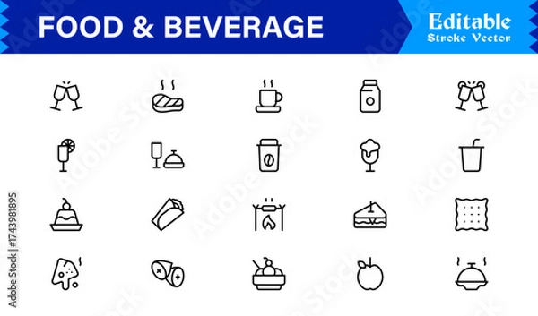 Fototapeta Food and Beverage Line Icon Set with Modern Minimal Design, Unique Vector Elements, Clean and Professional Style for Creative Projects and Branding