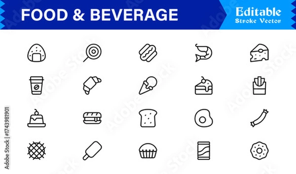 Fototapeta Food and Beverage Line Icon Set with Modern Minimal Design, Unique Vector Elements, Clean and Professional Style for Creative Projects and Branding