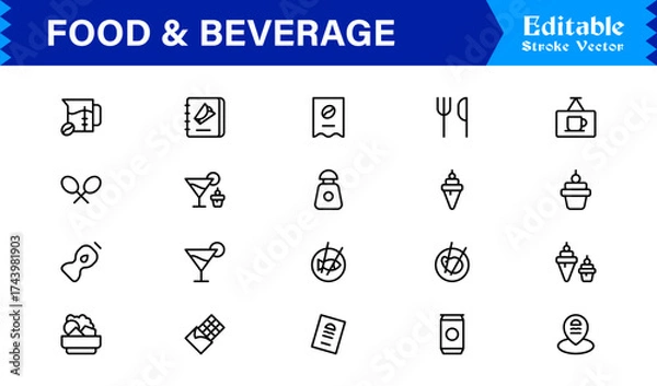 Fototapeta Food and Beverage Line Icon Set with Modern Minimal Design, Unique Vector Elements, Clean and Professional Style for Creative Projects and Branding