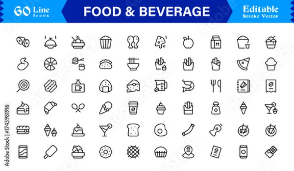 Fototapeta Food and Beverage Line Icon Set with Modern Minimal Design, Unique Vector Elements, Clean and Professional Style for Creative Projects and Branding