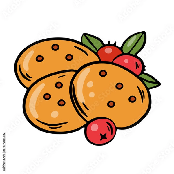 Obraz Illustrations of oatmeal cookies with chocolate filling and cranberries.