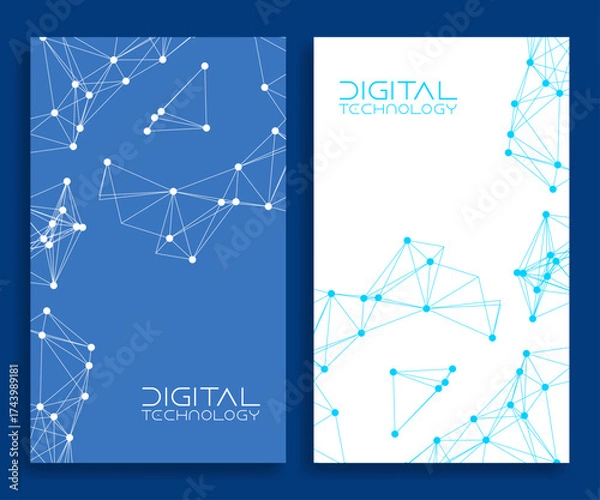 Fototapeta Abstract digital technology illustration Connected dots, network design, blue background, futuristic graphic