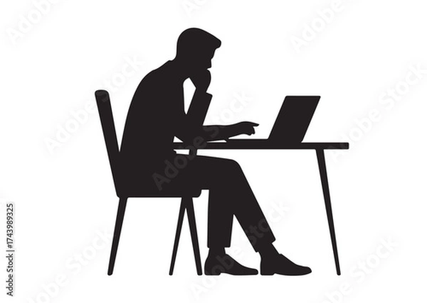 Fototapeta Man in chair at table with laptop Vector Design