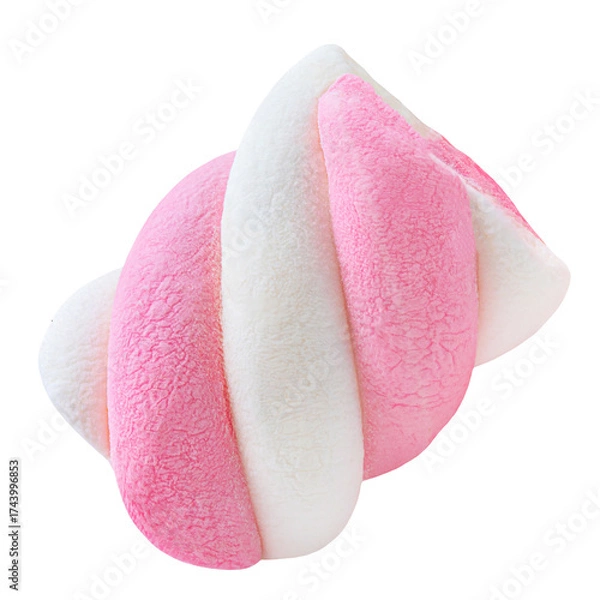Fototapeta Flying one Marshmallow candy isolated on white. High-Quality Levitating Marshmallow. Twisted colorful marshmallow Top view. Flat lay. 