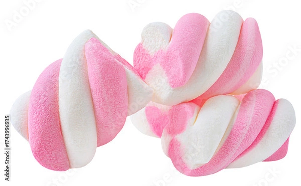 Fototapeta Marshmallow pile isolated on white. High-Quality  Marshmalows. Twisted colorful marshmallow