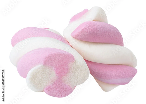 Fototapeta Marshmallow pile isolated on white. High-Quality  Marshmalows. Twisted colorful marshmallow