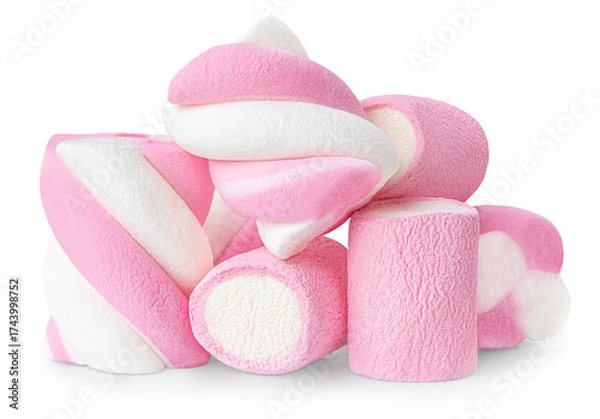 Fototapeta Marshmallow pile isolated on white. High-Quality  Marshmalows. Twisted colorful marshmallow