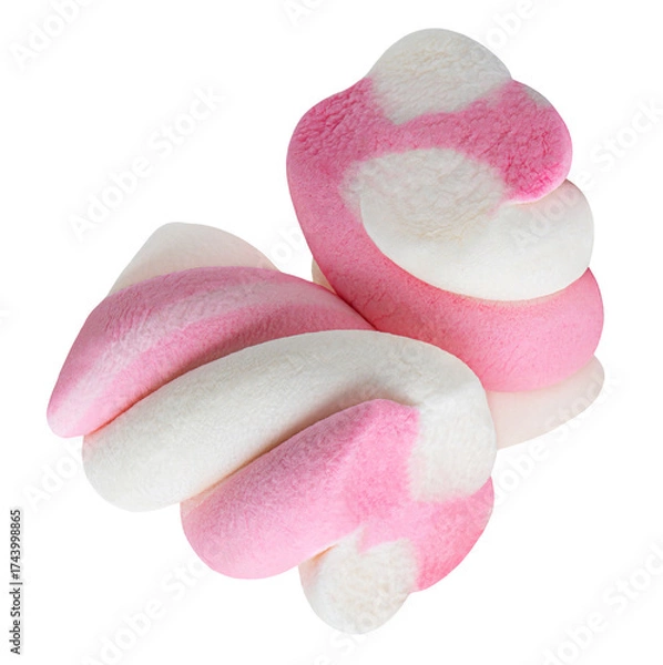 Fototapeta Falling Marshmallow isolated on white background. Twisted colorful marshmallow Candy Levitatiation in air