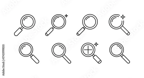 Obraz Set of hand drawn magnifying glass icons with different angles and styles vector