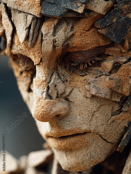 Obraz Time Crumbles: Human Statue Turning to Sand in Desert Hourglass