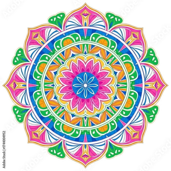 Fototapeta Colorful mandala flower design isolated on transparent background