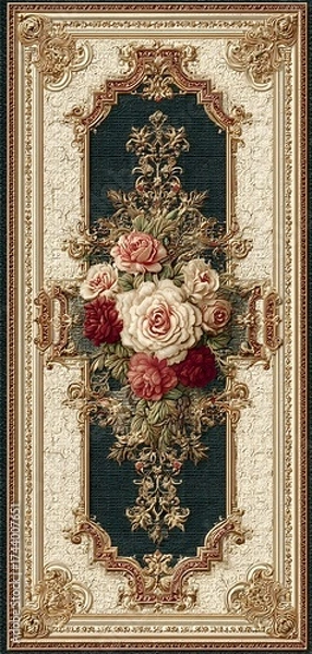 Fototapeta A floral rug with a gold frame
