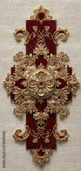 Fototapeta A gold and red cross with a flower design
