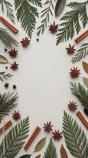 Fototapeta Christmas frame with spices isolated on white background