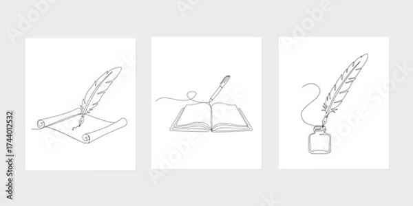 Fototapeta Minimal continuous line illustration of classic writing tools set