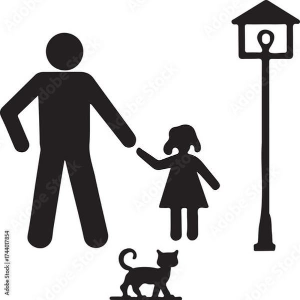 Fototapeta Family Stroll in the Park Play Area and Tree-Lined Path illustration