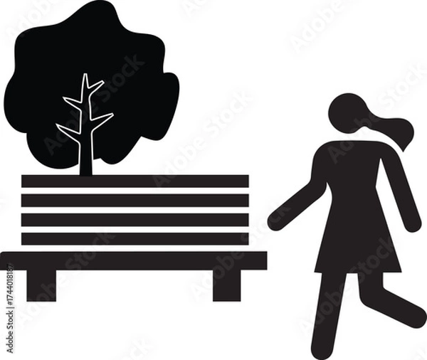 Fototapeta Family Stroll in the Park Play Area and Tree-Lined Path illustration