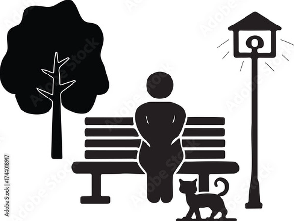 Fototapeta Family Stroll in the Park Play Area and Tree-Lined Path illustration