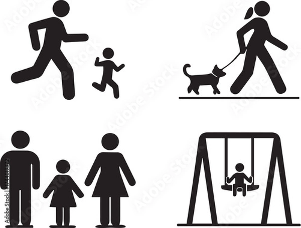 Fototapeta Family Activities and Recreation Running, Walking, Playing, and Swinging illustration