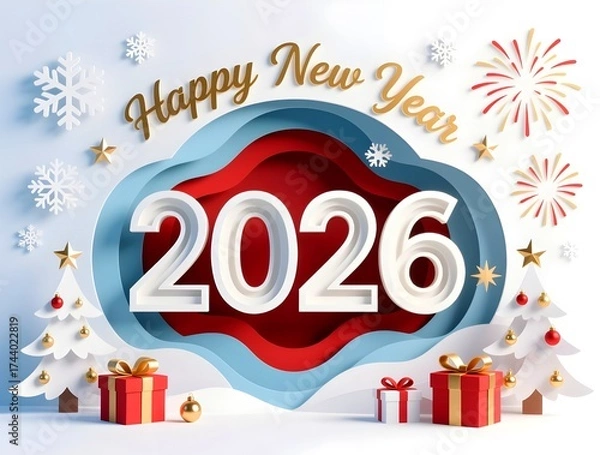 Fototapeta Happy New Year 2026 Vector Illustration with Festive Winter Elements and Layered Design