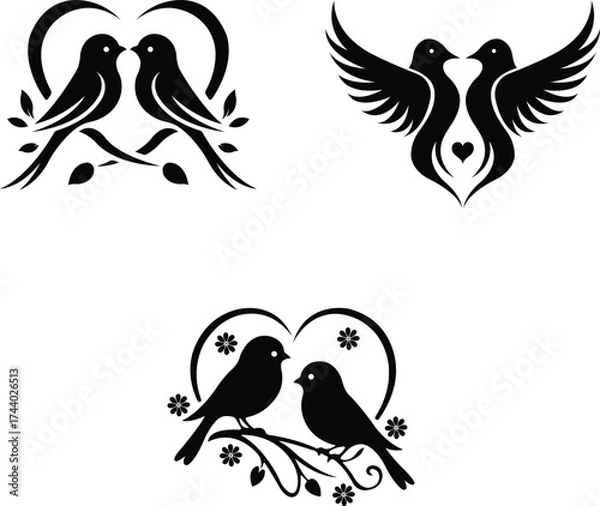 Obraz love birds vector romantic silhouette design, elegant love bird couple silhouette vector