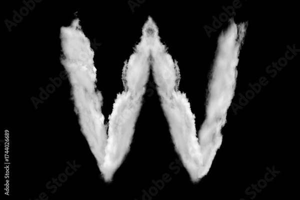 Fototapeta White capital letter W cloud shapes isolated on black background. Cloud alphabet