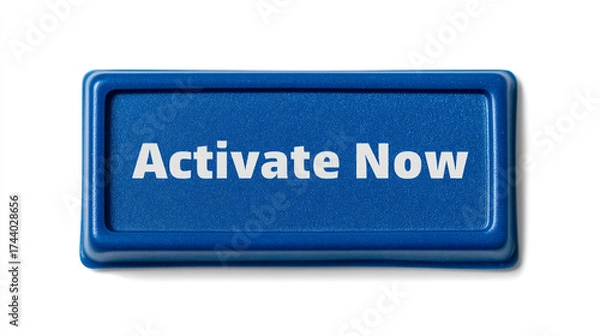 Fototapeta A blue rectangular button with the words activate now in white on a white background