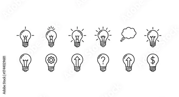 Obraz Collection of hand drawn light bulb icons representing ideas innovation creativity and solutions vector