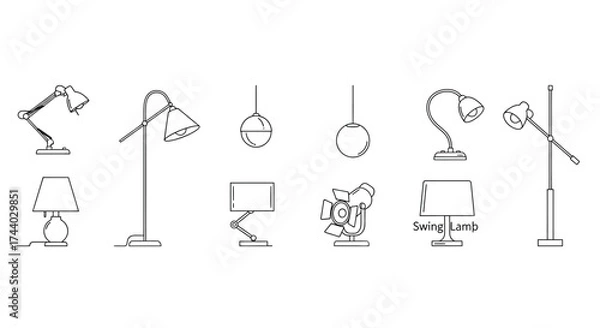 Obraz Collection of hand drawn desk and floor lamps in various styles for design projects vector
